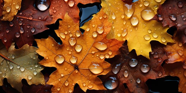 AI gegenereerde AI generatieve herfst herfst boombladeren op regenachtige dag achtergronddecoratie grafisch