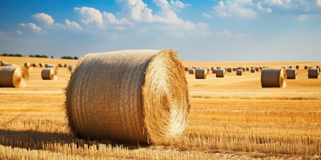 AI gegenereerde AI generatieve herfst platteland oogst landbouw ronde balen stapel