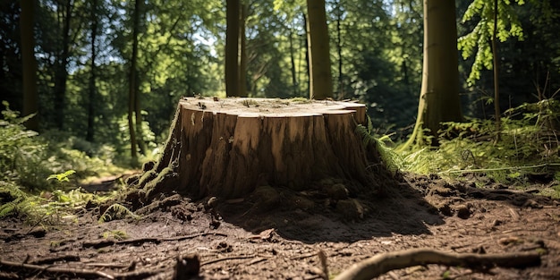 AI gegenereerde AI generatieve houten stronk in het jungle bos natuur buiten landschap achtergrond grafische kunst illustratie