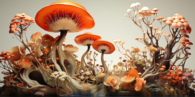 AI gegenereerde AI generatieve keramiek bloemen botanische paddenstoelen achtergronddecoratie