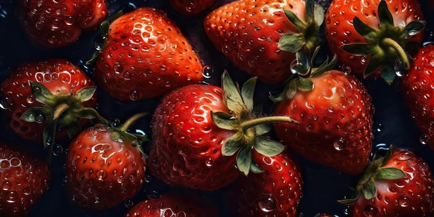 AI gegenereerde AI Generatieve Macro close-up foto van een stel aardbeien