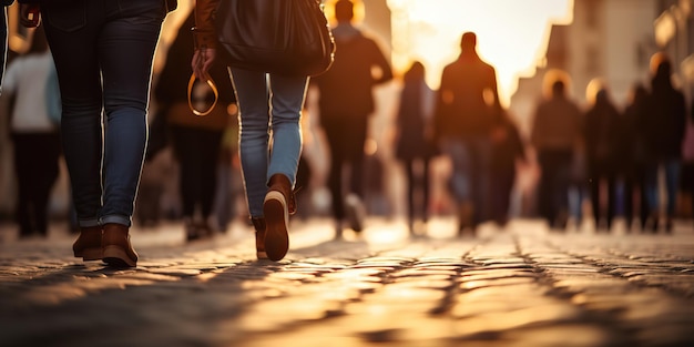 AI gegenereerde AI Generatieve menigte mensen lopen straatbenen in schoenen Stad stedelijke achtergrond