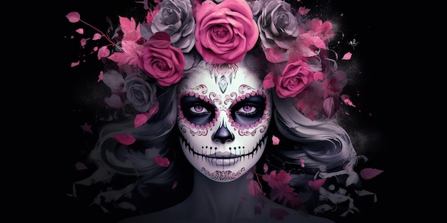 AI Gegenereerde AI Generatieve Muertos Mexicaanse Latijnse dag van de dode vakantie carnaval vrouw make-up