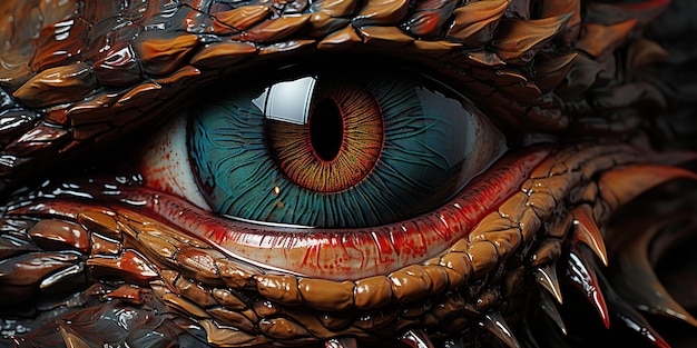 Foto ai gegenereerde ai generatieve mythe fantasie drakenoog macro close-up illustratie decoratie