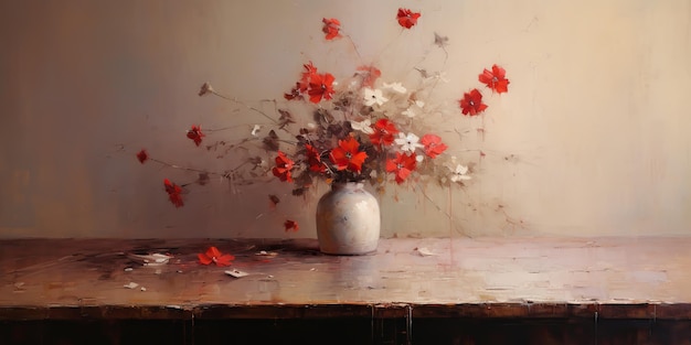 AI gegenereerde AI generatieve natuur bloesem flora bloemen op houten tafel in vintage
