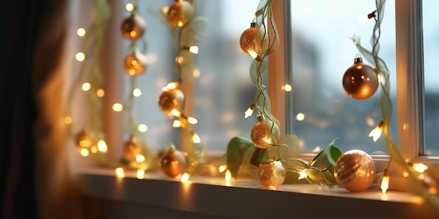 AI Gegenereerde AI Generatieve Vrolijke Kerstmis Nieuwjaar kerstvakantie viering lichtballen