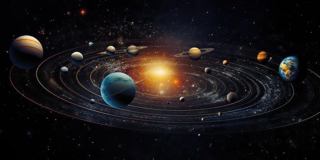AI gegenereerde AI generatieve zonnestelsel universum galaxy ruimte planeten poster achtergrond