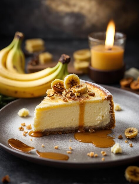 AI gegenereerde Capture the Artistry of Caramelized Banana Cheesecake