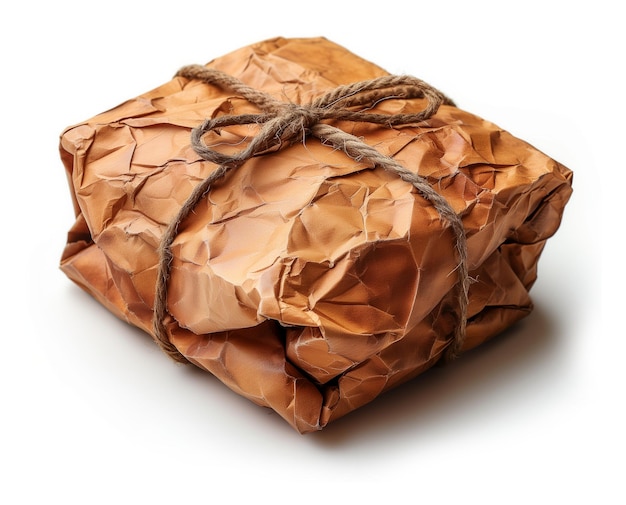 AI gegenereerde foto van een gerimpeld cadeau pakket bijna vernietigd doos