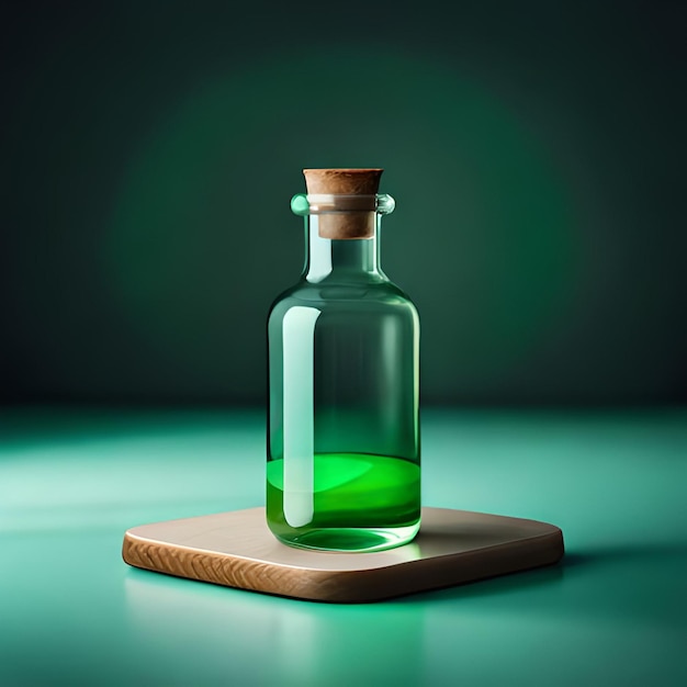 Ai gegenereerde foto van magisch drankje van groen gekleurde vloeistof in fles