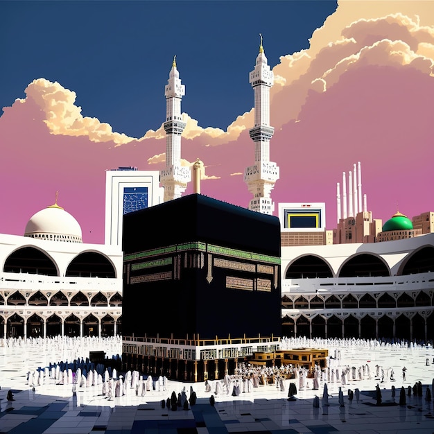 Ai gegenereerde illustratie gebeden doet hajj bij Kabah Mekka