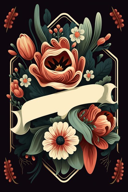 Ai gegenereerde illustratie Gouden kader bloemen rand vintage illustratie zwarte achtergrond