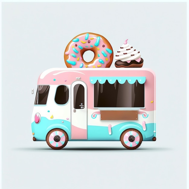 Ai gegenereerde illustratie schattige kleurrijke donut food truck