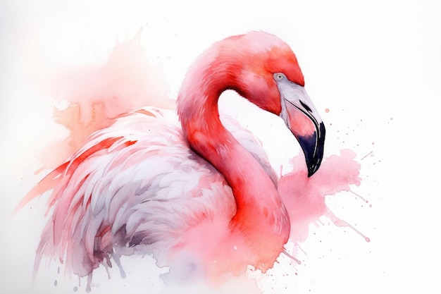 AI gegenereerde illustratie van een flamingo op een witte achtergrond gemaakt met aquarelverf