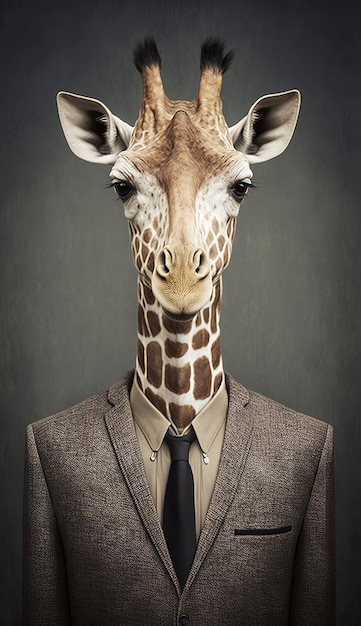 AI gegenereerde illustratie van een giraffe in een pak