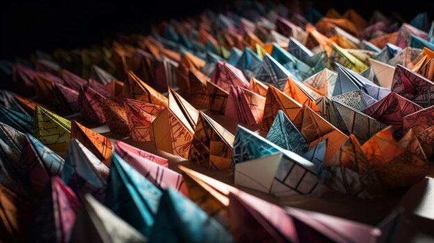 Foto ai gegenereerde illustratie van een kleurrijke stapel origamivogels