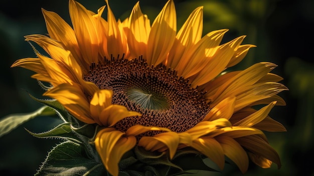 AI gegenereerde illustratie van een levendige gele zonnebloem onder het zonlicht
