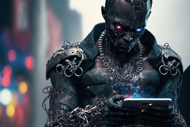 AI gegenereerde illustratie van een menselijke robot of een zeer gedetailleerde futuristische cyborg
