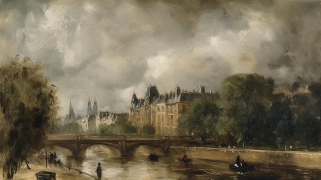 AI gegenereerde illustratie van een schilderij van Parijs in de stijl van John Constable