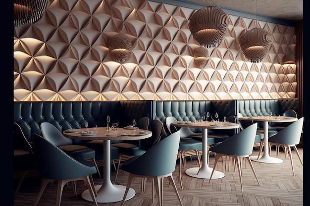 AI gegenereerde illustratie van gouden en groene meubels, cool interieur voor restaurant