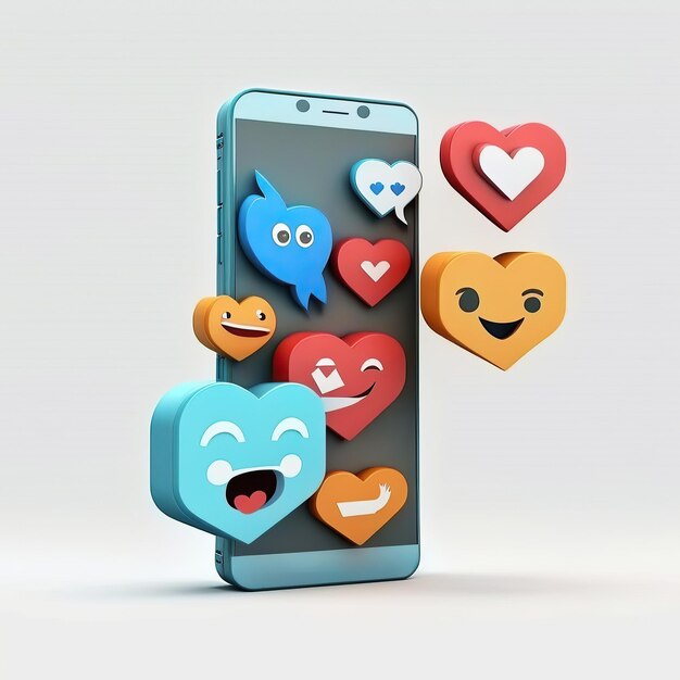 Ai gegenereerde illustratie van online platformconcept voor sociale media met emoji-pictogram voor hart en liefde