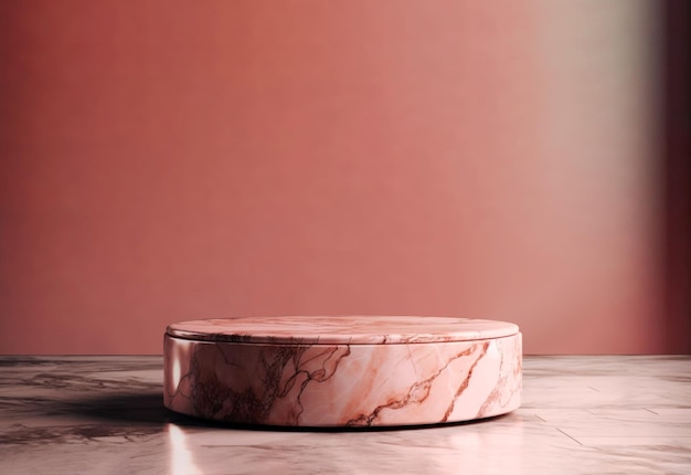 Ai gegenereerdHet cirkelpodium voor de presentatie van het product is gemaakt van roze marmer