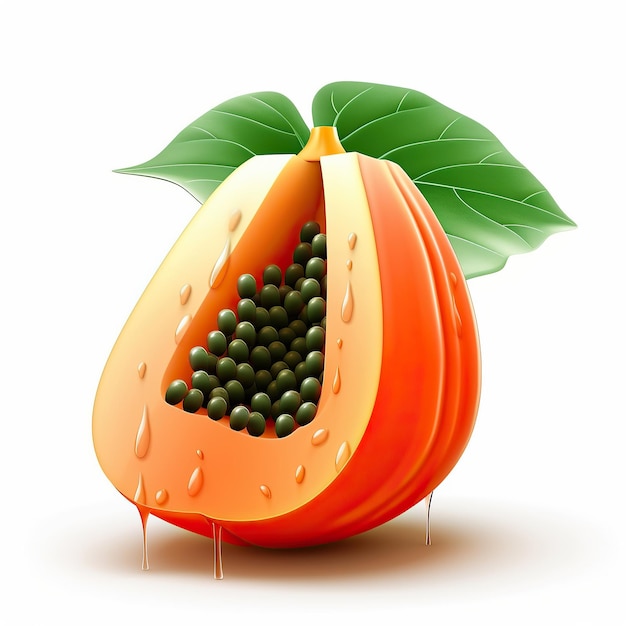 Ai geïllustreerde generatie van schattige 3D cartoon papaya fruit geïsoleerd wit