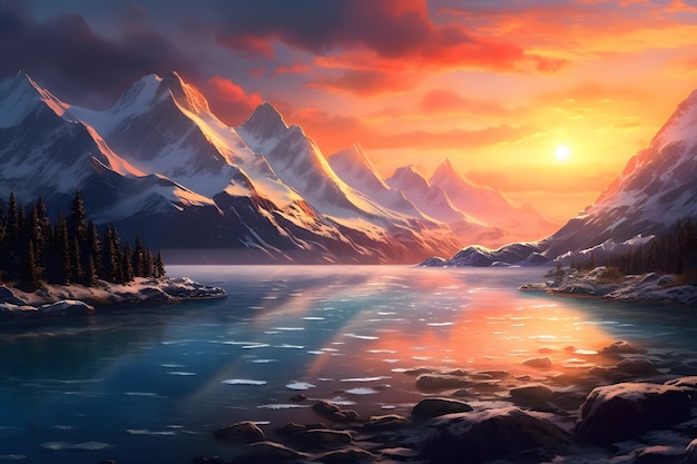 Ai genarative Beautiful mountains sunset Wildlife Alps sky