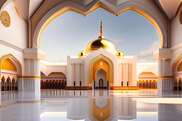 Ai generate a clean white and gold mosque