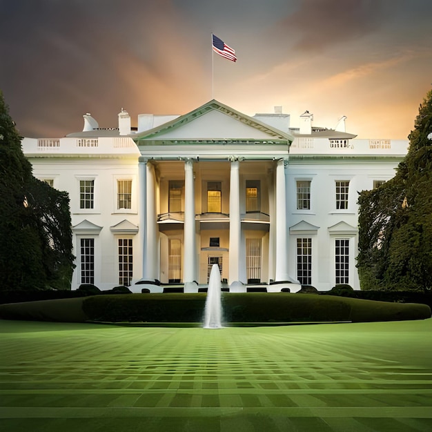 Ai generate photo abstract graphic design art of white house with green roof and windows near tree