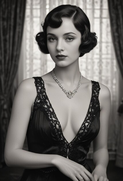 Ai generated 1920s Elegance Glamorous Black and White Portrait