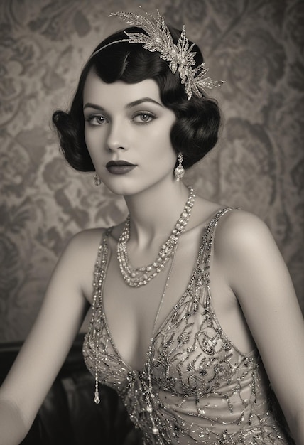 Ai generated 1920s Elegance Glamorous Black and White Portrait