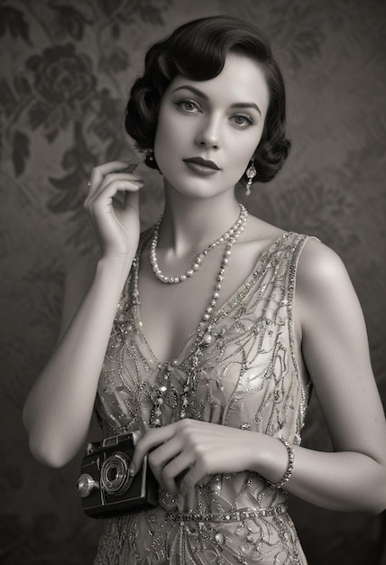 Ai generated 1920s Elegance Glamorous Black and White Portrait