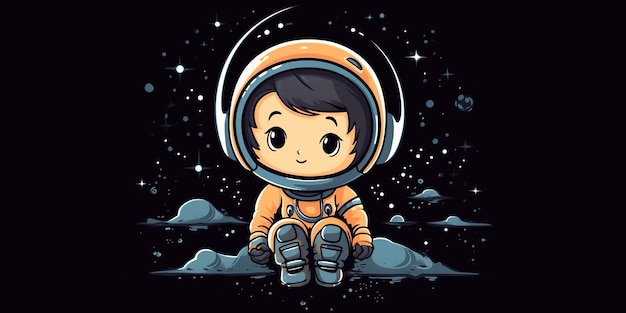 AI Generated 2d boy kid person man character at moon galaxy Astronaut in galaxy space AI Generative