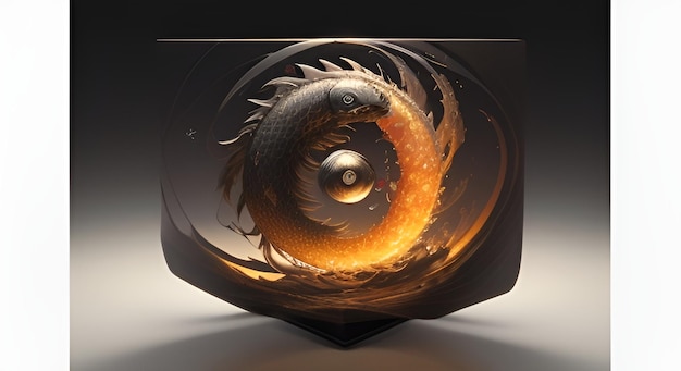 AI generated 3D Black Orange Yin Yang logo