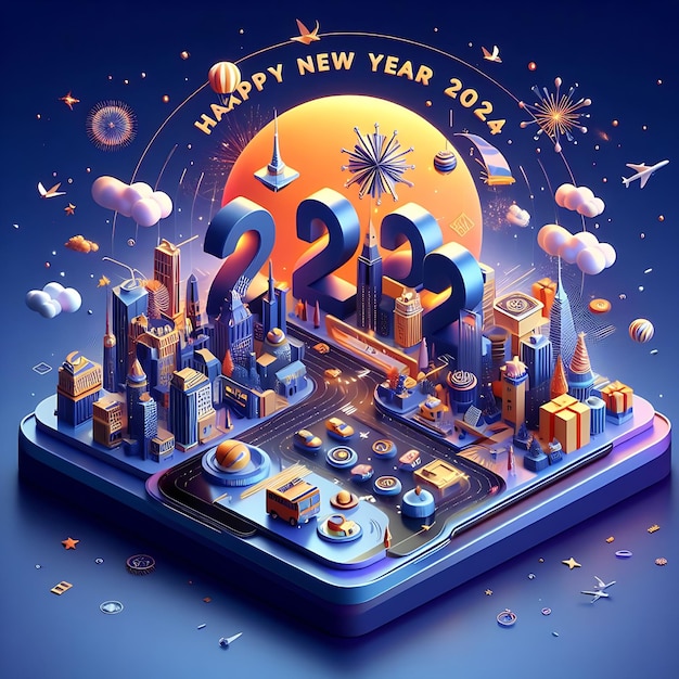 Photo ai generated 3d celebrations for the new year 2024