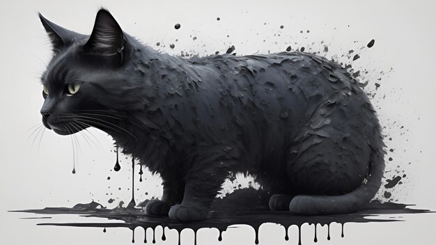 AI generated 3D ink cat dripping ink
