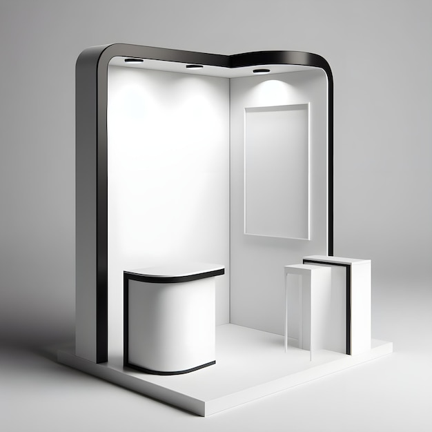 AI Generated 3D Render of simple blank booth for mock up in plain background