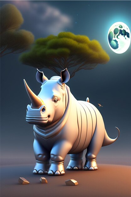 Photo ai generated 3d rhino cartoon