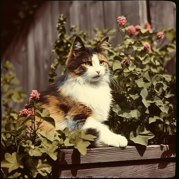 AI Generated AI Generative 1910년대 빈티지 복고풍 컬러 사진 사실적인 사진 그림 고양이