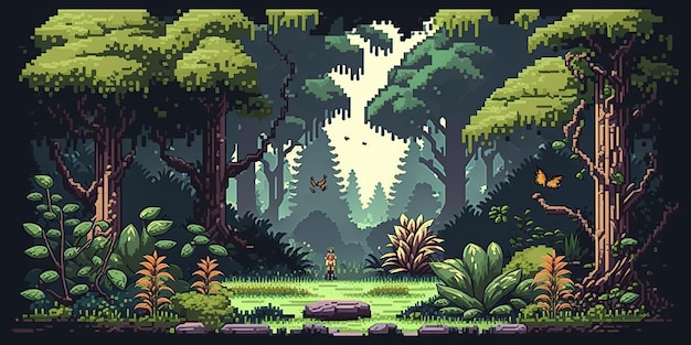 AI Generated AI Generative 8 bit abstract forest scene