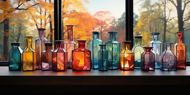 AI Generated AI Generative Abstract geometric glass crystal bottles containers Drawing painting