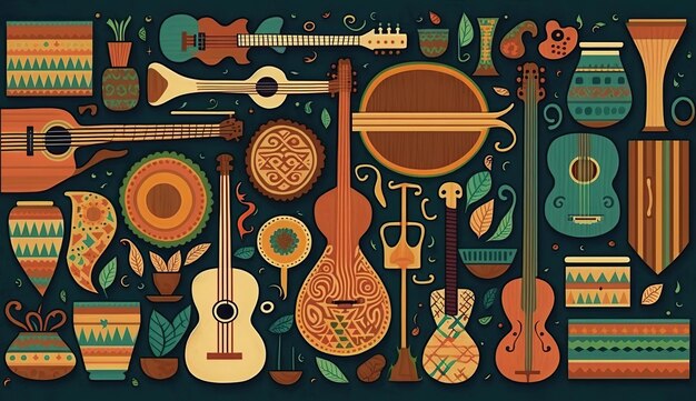 AI Generated AI Generative Abstract music sound audio pattern background with music instruments Graphic Art