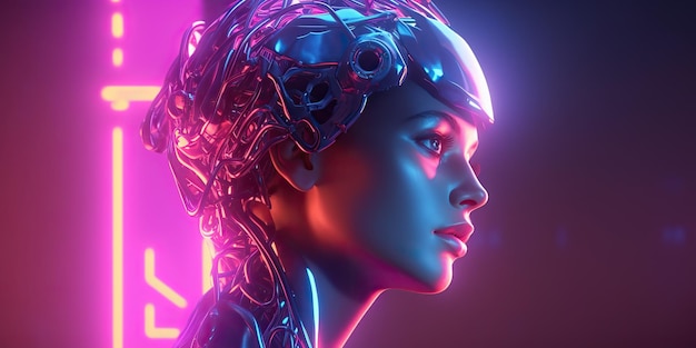 AI Generated AI Generative AI intelligence artificial brain head mind syntwave style future edicat