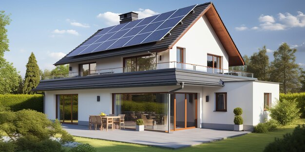 AI Generated AI Generative Alternative power electricity rooftop house solar panel Modern