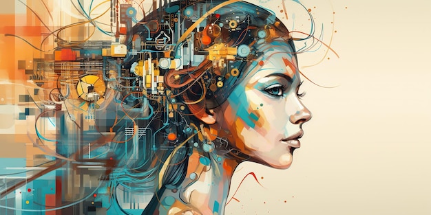 AI Generated AI Generative artificial intelligence girl illustrataion Future technology education system Graphic Art Illustration