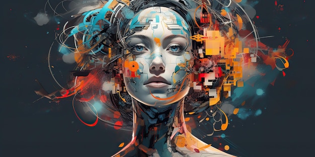 AI Generated AI Generative artificial intelligence girl illustrataion Future technology education