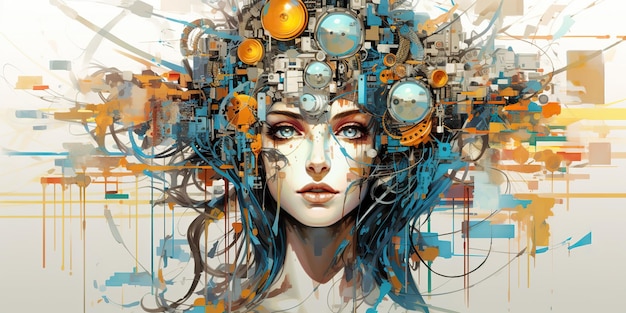 AI Generated AI Generative artificial intelligence girl illustrataion Toekomstig technologisch onderwijs