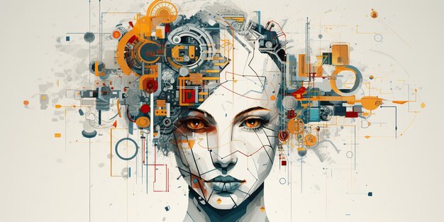 AI Generated AI Generative artificial intelligence girl illustrataion Toekomstig technologisch onderwijs