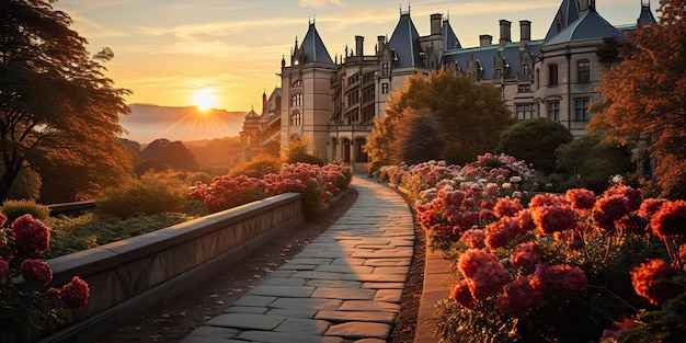 Photo ai generated ai generative asheville nc at sunrise at biltmore house and gardens city